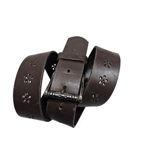 Italian‎ Leather Brown Belt Womens L Flower Cut Out Western Boho Festival Retro